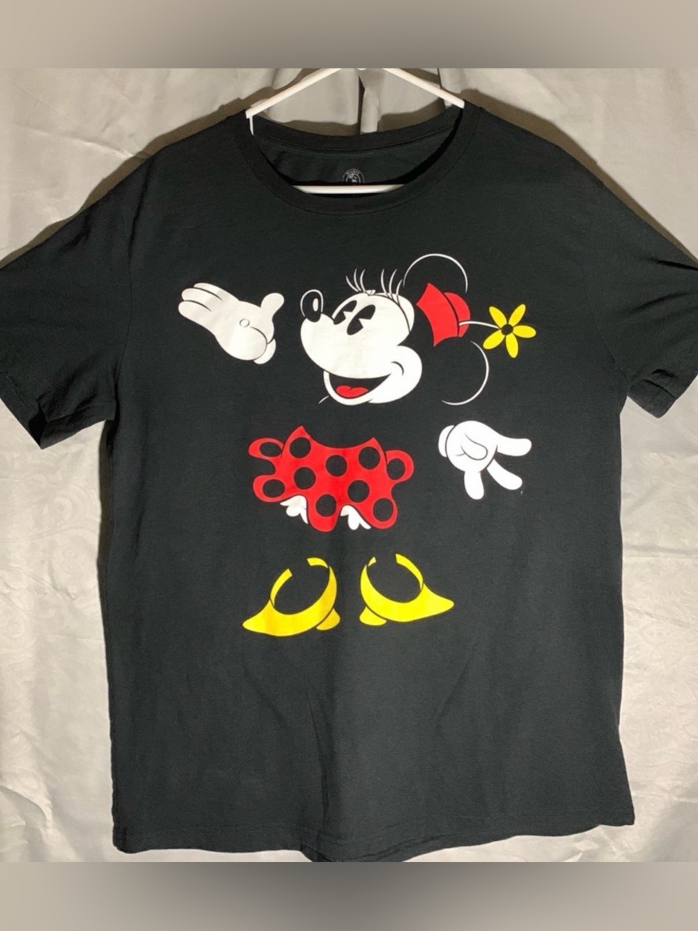 Disney Black Minnie Mouse Graphic Tee with Red and Yellow Accents